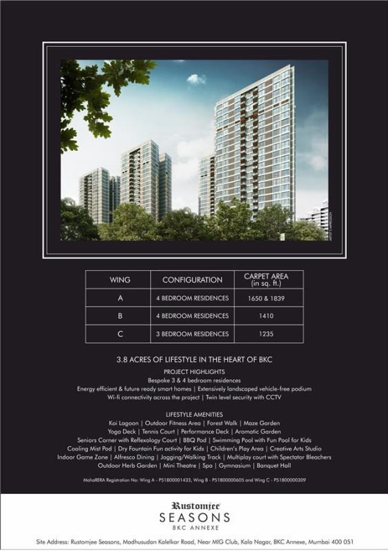 3.8 Acres of lifestyle in the heart of BKC at Rustomjee Seasons, Mumbai Update